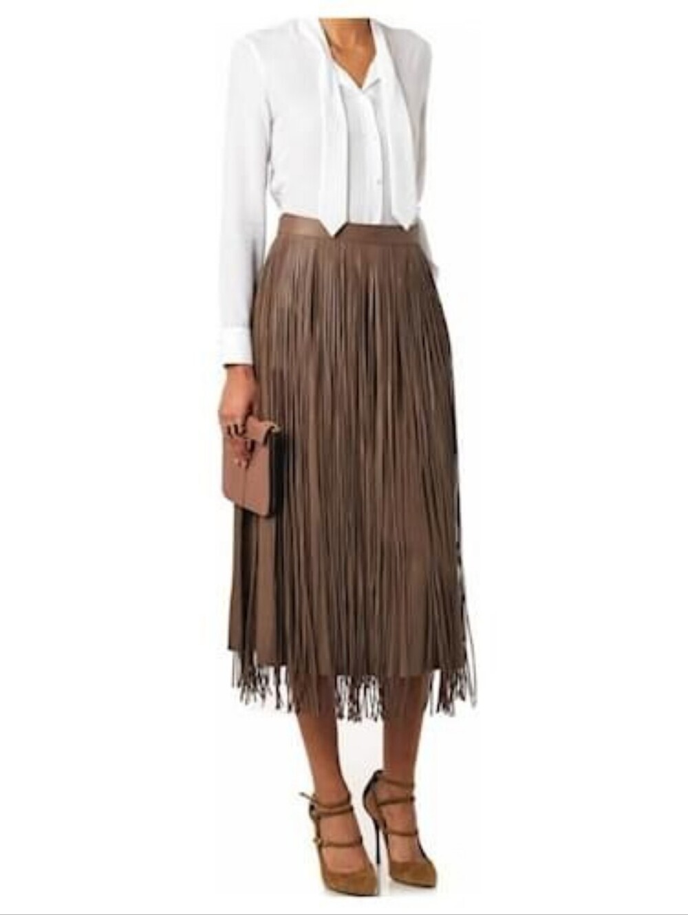 Valentino fringed leather over skirt Taupe - Picture 4 of 4
